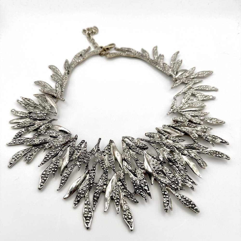 Choker Silver Leaf Necklace Vintage Style
